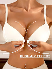 Front Closure Solid Color Adjustable Strap Underwire Bra White