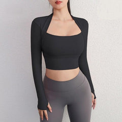 Long Sleeve Women's Yoga & Fitness Crop Tops with Pads