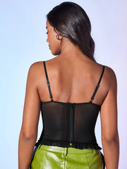 Lace Panel Mesh Cami Top