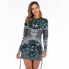 Two Piece Long Sleeve Rash Guard Side Adjustable Bathing Suit
