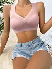 Women's Mesh Seamless Smooth Comfort Wire Free Bra Pink
