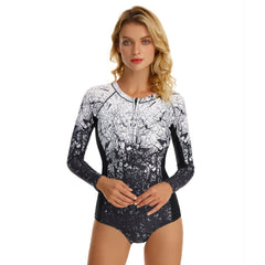 One Piece Swimsuit Long Sleeve Sun Protection UPF 50+ Bathing Suit Floral Print Swimwear