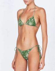 Green Floral Crinkle Halter Tie Side Bikini Set