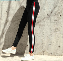 Women Cotton Side Stripe Sports Fitness Leggings
