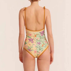 New Printed Slim Fit Reversible One-Piece Swimsuit - Yellow