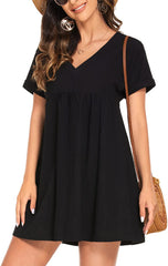 Cotton V-neck Mini Dress