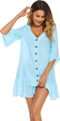 Avidlove Casual Swim Cover up V-Neck Summer Beachwear Coverups Flowy Short Sleeve Mini Beach Dress
