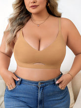 Plus Size Simple Seamless Hollow Out Wireless Bra Tan