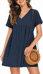 Cotton V-neck Mini Dress