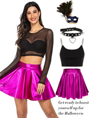 Avidlove Metallic Skirt for High Waisted Skirt Shiny Stretchy Mini A-Line Flared Skater Skirt S-XXL