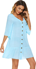 Avidlove Casual Swim Cover up V-Neck Summer Beachwear Coverups Flowy Short Sleeve Mini Beach Dress