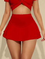 Avidlove Mini Skirt Solid Ruffle Trim Lingerie Skirt Short High Waist Two Layer Hem Skirt