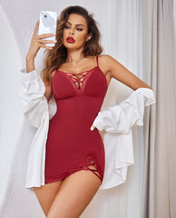 Avidlove Nightgown V-Neck Babydoll Chemises Lace Modal Sleepwear Full Slip Side Slit Sleep Dress XS-XL
