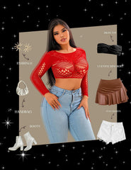 Avidlove Fishnet Lingerie Long Sleeve Two Piece Lingerie Set Stripper Outfit