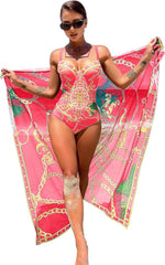 One Piece Swimsuit Women with Beach Cover Up Wrap Skirt Set
