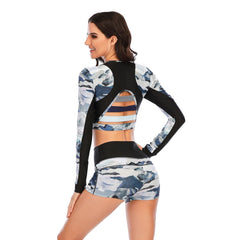 Long Sleeve Swimsuit for Crop Top Boyshorts Set