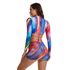 Long Sleeve Swimsuit 3 Piece Rash Guard Crop Tops