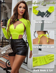Avidlove Rave Outfits for Festival Lingerie Bodysuit Buckle Shrug Crop Top Set
