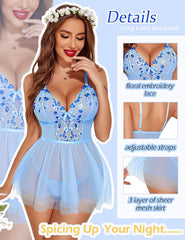 Avidlove Lingerie for Floral Embroidery Lace Babydoll Sleepwear Chemise S-XXL