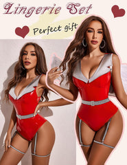 Avidlove Leather Lingerie for Snap Crotch Teddy Mini Babydoll Fashion Garter Set