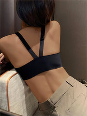 Deep V Minimizer Front Closure Push-up Wireless Bra Black