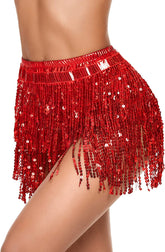 Avidlove Sequin Tassel Skirt Belly Dance Belt Dance Performance Skirt Party Rave Skirt for Women