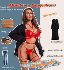 Avidlove Lingerie Set Strappy 5 Piece Lingerie Garter with Underwire Push Up Bra and Chain