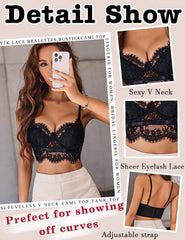 Avidlove Lace Bralettes for Sleeveless V Neck Cami Top Spaghetti Bustier Corset