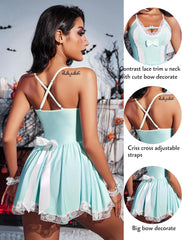 Avidlove Maid Costume Cosplay Lingerie Set Mesh Chemise Babydoll Lace Roleplay Outfit 4 Piece Strap Nightwear