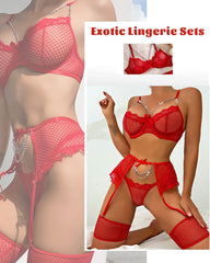 Avidlove Garter Set Lingerie for Fishnet Underwire Lace 4 Piece Sets Chain Bra S-XXL