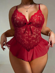 Avidlove Plus Size Lingerie for Lace Bodysuit One Piece Teddy Babydoll Mesh Chemise V Neck Sleepwear L-4XL