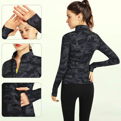Camo Print Thumb Hole Women's Sports & Fitness Jacket