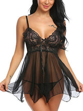 Black Lace Bra tulle Splicing Babydoll