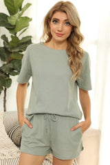 Waffle Knit Short Sleeve Top & Shorts Loungewear Set