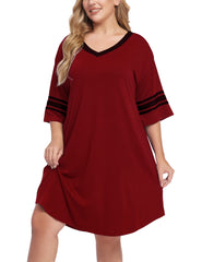 V-neck Sleepshirts Pajama Dress