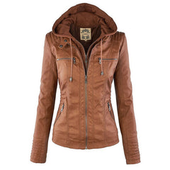 Women's Hooded Leather Jacket
