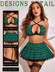 Avidlove Lingerie Set for with Underwire Two Piece Lingerie Sets Outfit Lingerie Set with Lace Mini Pleated Skirt