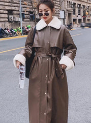 Korean Faux Leather Trench Coat