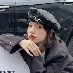 Punk Gothic Beret with Chain