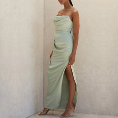 Michelle - Green Strapless Satin Maxi Dress