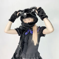 Harajuku Skull Plush Arm Warmers