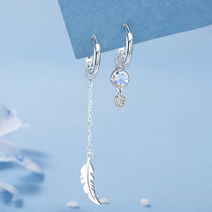 Asymmetric Moonstone Feather Earrings