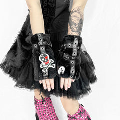 Harajuku Skull Plush Arm Warmers