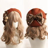 Kawaii Plaid Beret with Bow