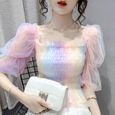 Colorful Puff Short Sleeve Blouse