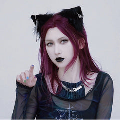 Gothic Black Cat Ears Hairpins with Metal Chain