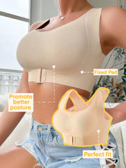 Plus Size Front Closure Push-up Wireless Bra Beige