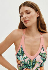 Women's 1 Piece Swimsuit + Vintage Printed Swimsuit - Pink