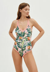 Women's 1 Piece Swimsuit + Vintage Printed Swimsuit - Pink