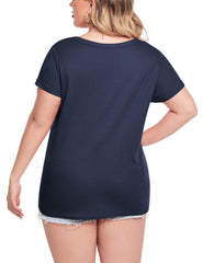 Waffle Knit Tunic Blouse Tie Knot Short Sleeve Shirt